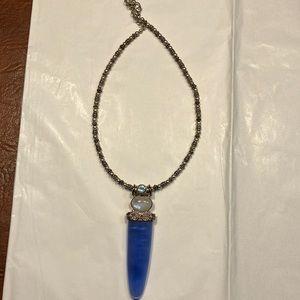 Offerings Sterling Silver Pendant Blue topaz, Opalite and Long Blue Stone